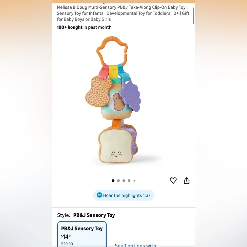 💥4/$20💥 - Melissa & Doug PBJ Take Along Hanging Toy - Picture 3 of 3